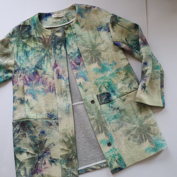 NAF NAF PARIS Size 40 (US Size Large) Green Blue Palm Tree Jacket Coat - Picture 8 of 11
